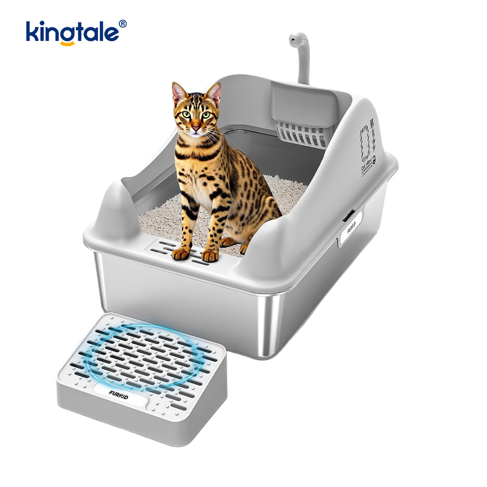 Stainless Steel Cat Litter Box na May Foot Pedal Metal Litter Pan High Sided, Hindi Kailanman