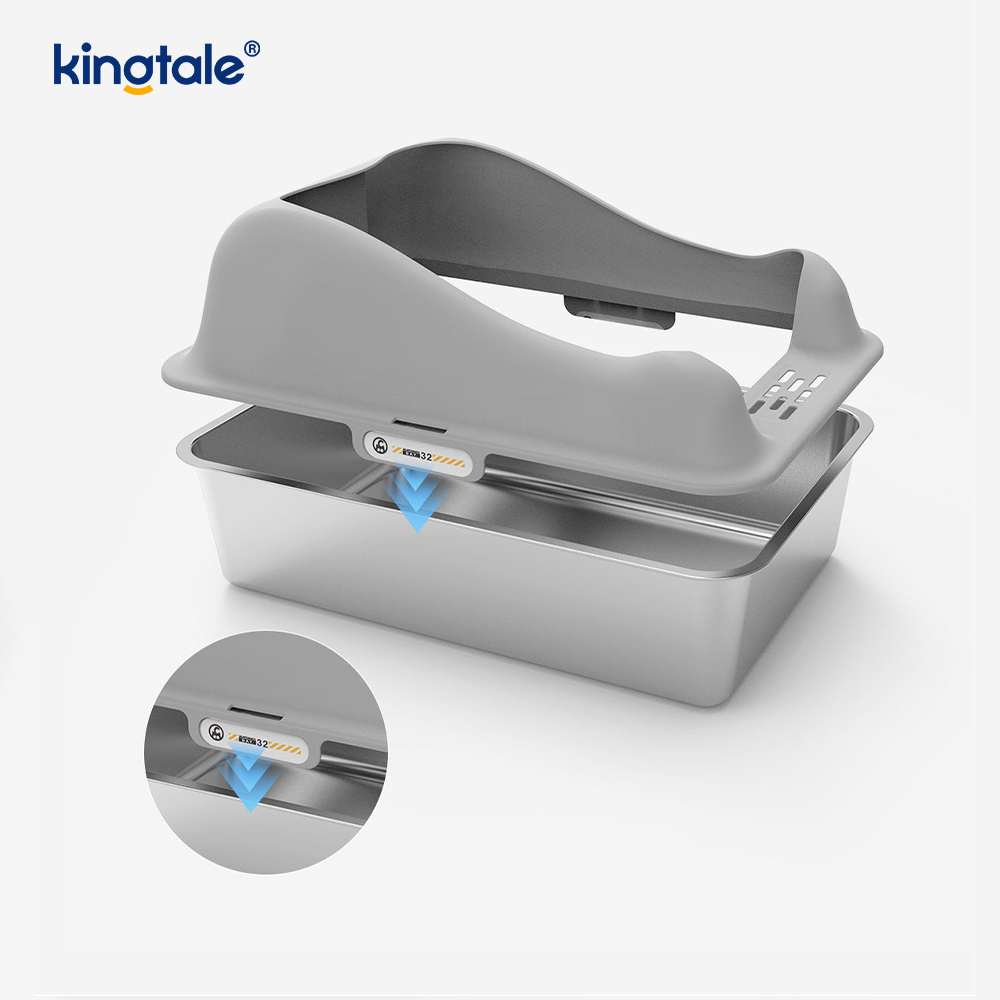 Stainless Steel Cat Litter Box na May Foot Pedal Metal Litter Pan High Sided, Hindi Kailanman