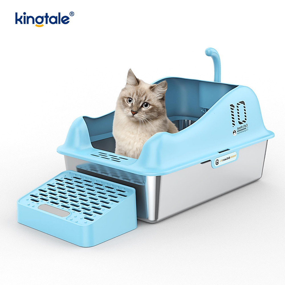 Stainless Steel Cat Litter Box na May Foot Pedal Metal Litter Pan High Sided, Hindi Kailanman