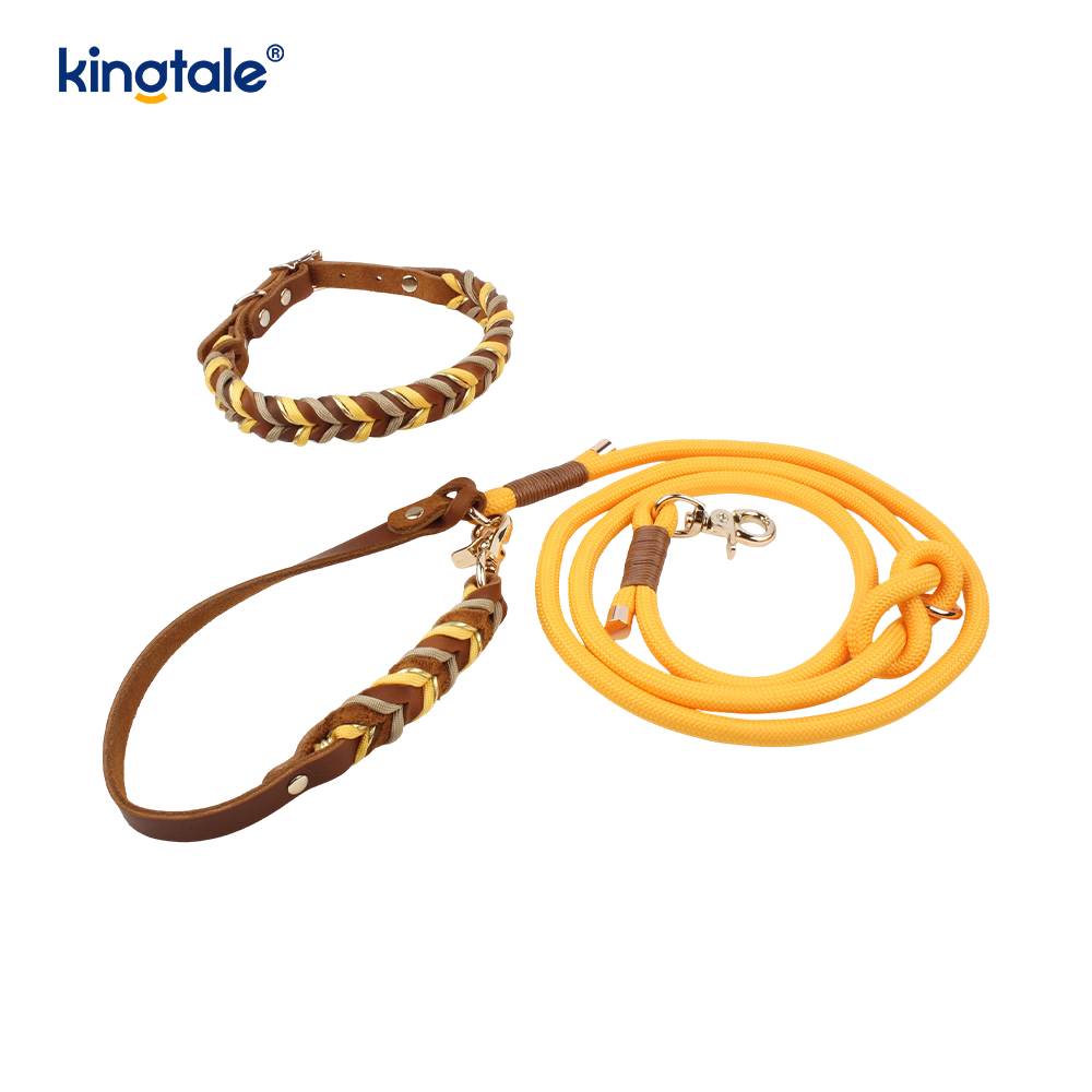 Genuine Leather Pet Collars at Leashes Dog Rope Collar at Leash Set