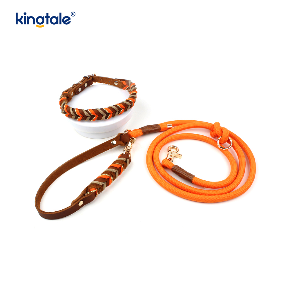 Genuine Leather Pet Collars at Leashes Dog Rope Collar at Leash Set