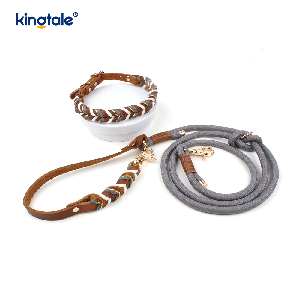 Genuine Leather Pet Collars at Leashes Dog Rope Collar at Leash Set