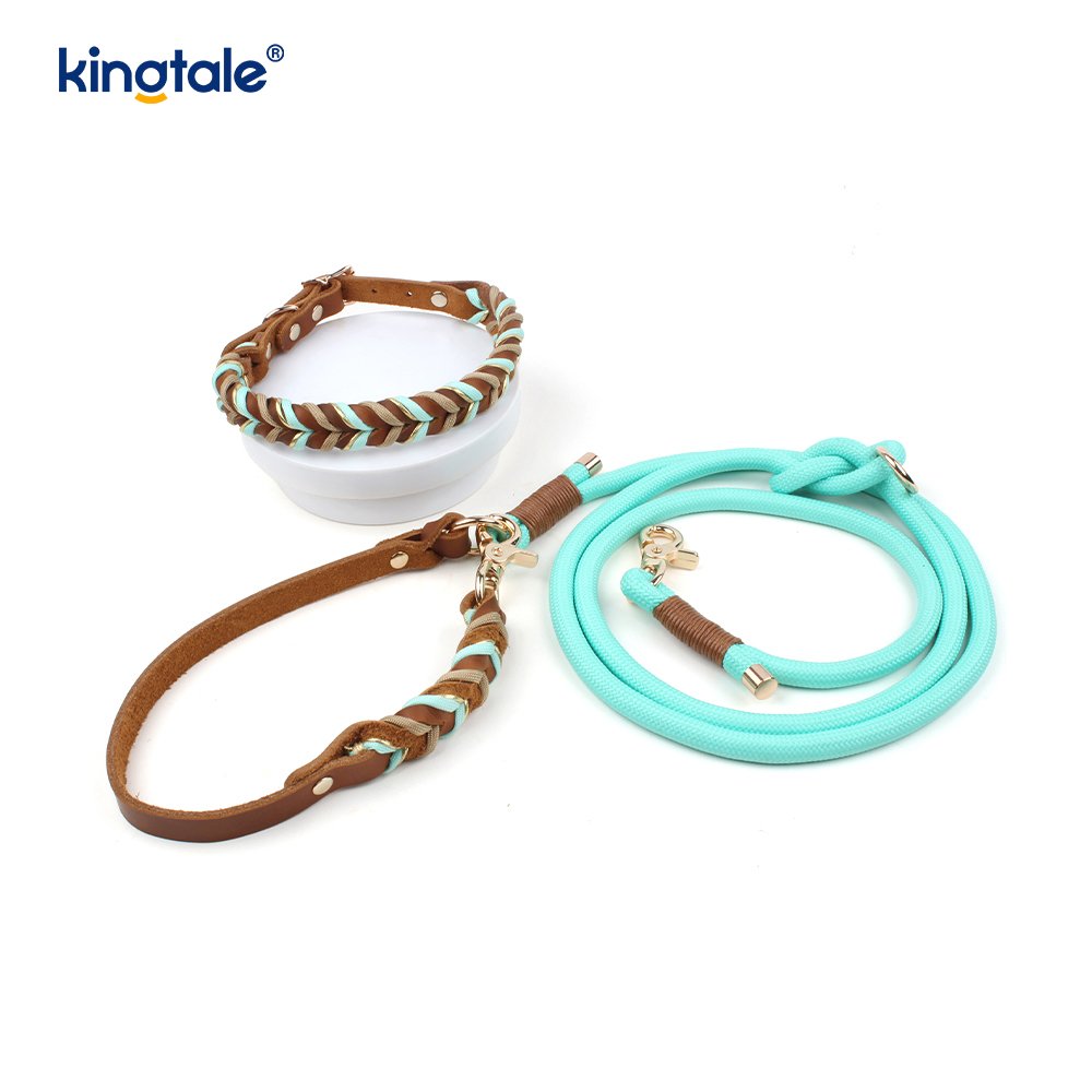 Genuine Leather Pet Collars at Leashes Dog Rope Collar at Leash Set