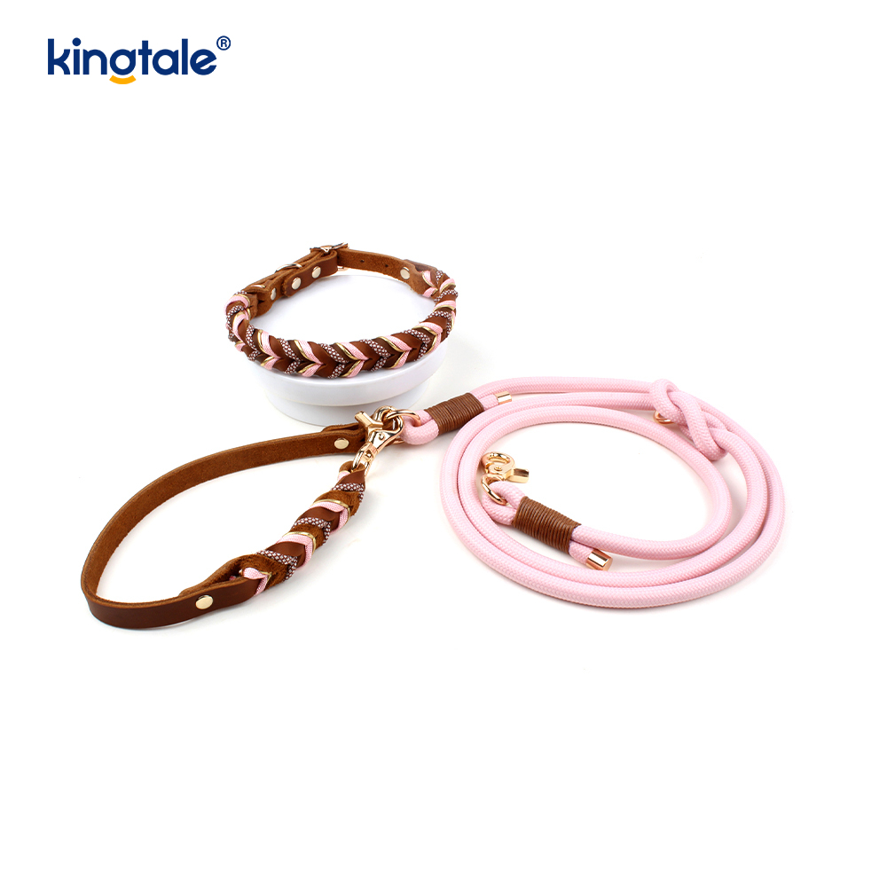 Genuine Leather Pet Collars at Leashes Dog Rope Collar at Leash Set