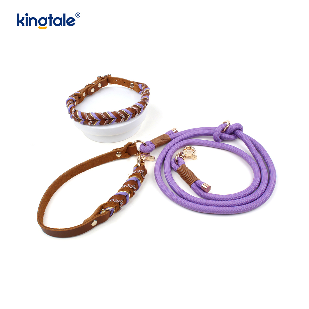 Genuine Leather Pet Collars at Leashes Dog Rope Collar at Leash Set