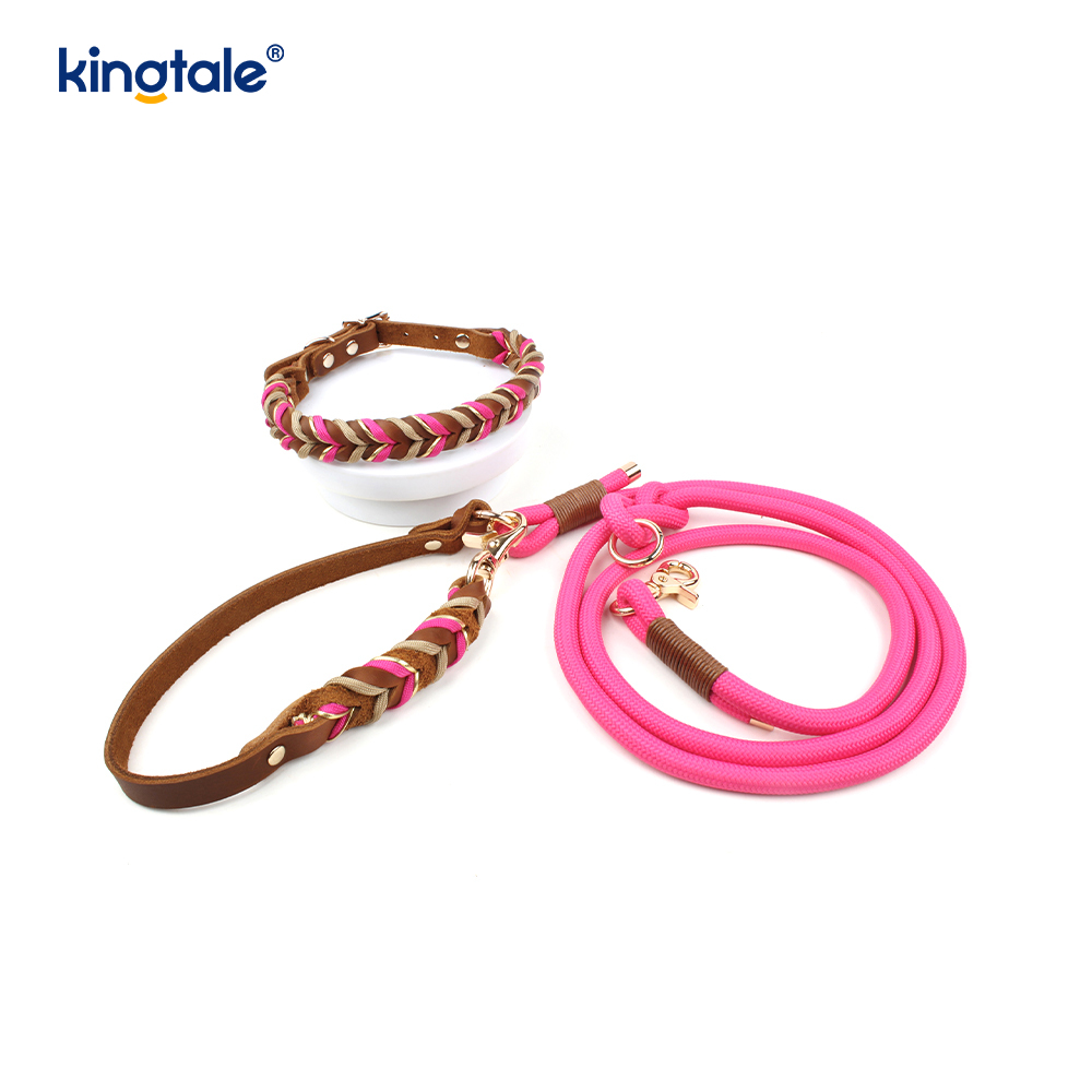 Genuine Leather Pet Collars at Leashes Dog Rope Collar at Leash Set