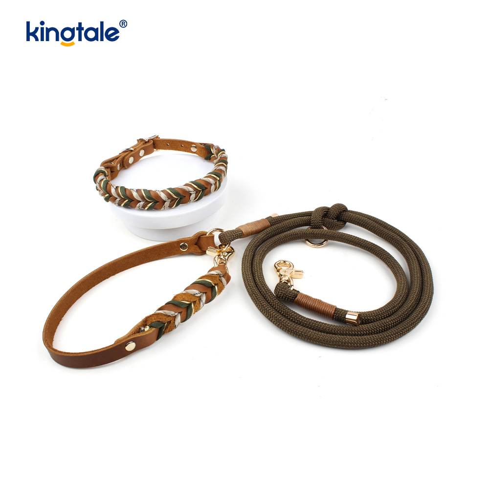 Genuine Leather Pet Collars at Leashes Dog Rope Collar at Leash Set