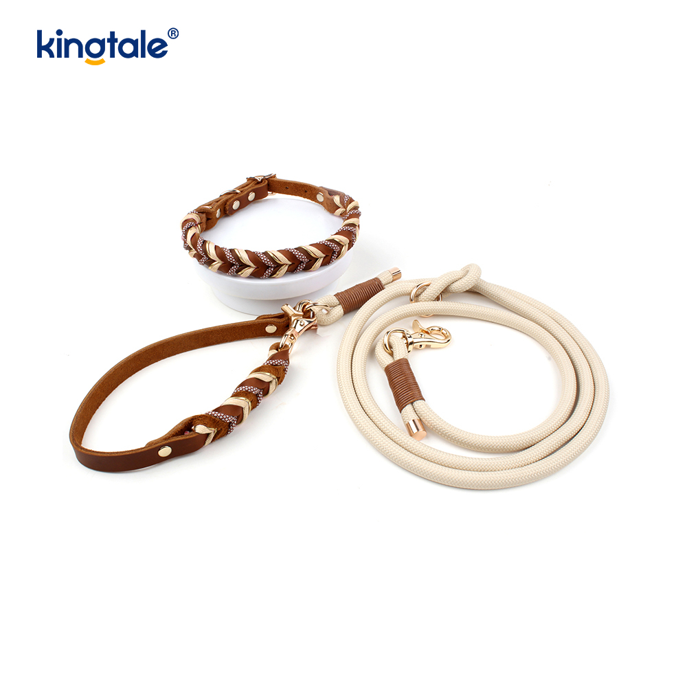 Genuine Leather Pet Collars at Leashes Dog Rope Collar at Leash Set
