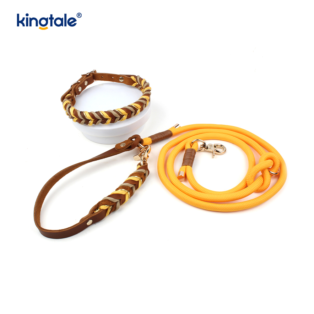 Genuine Leather Pet Collars at Leashes Dog Rope Collar at Leash Set