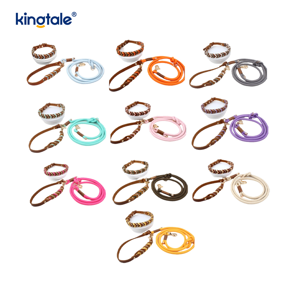 Genuine Leather Pet Collars at Leashes Dog Rope Collar at Leash Set