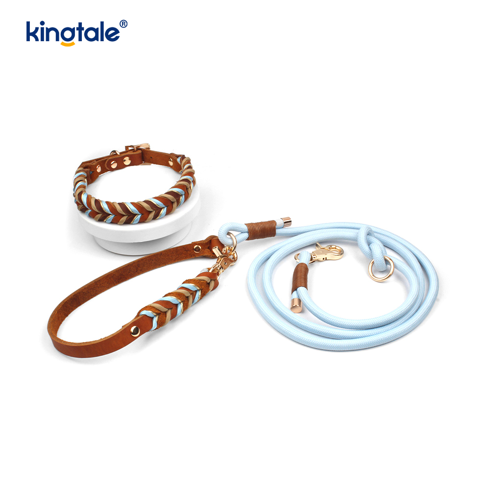 Genuine Leather Pet Collars at Leashes Dog Rope Collar at Leash Set