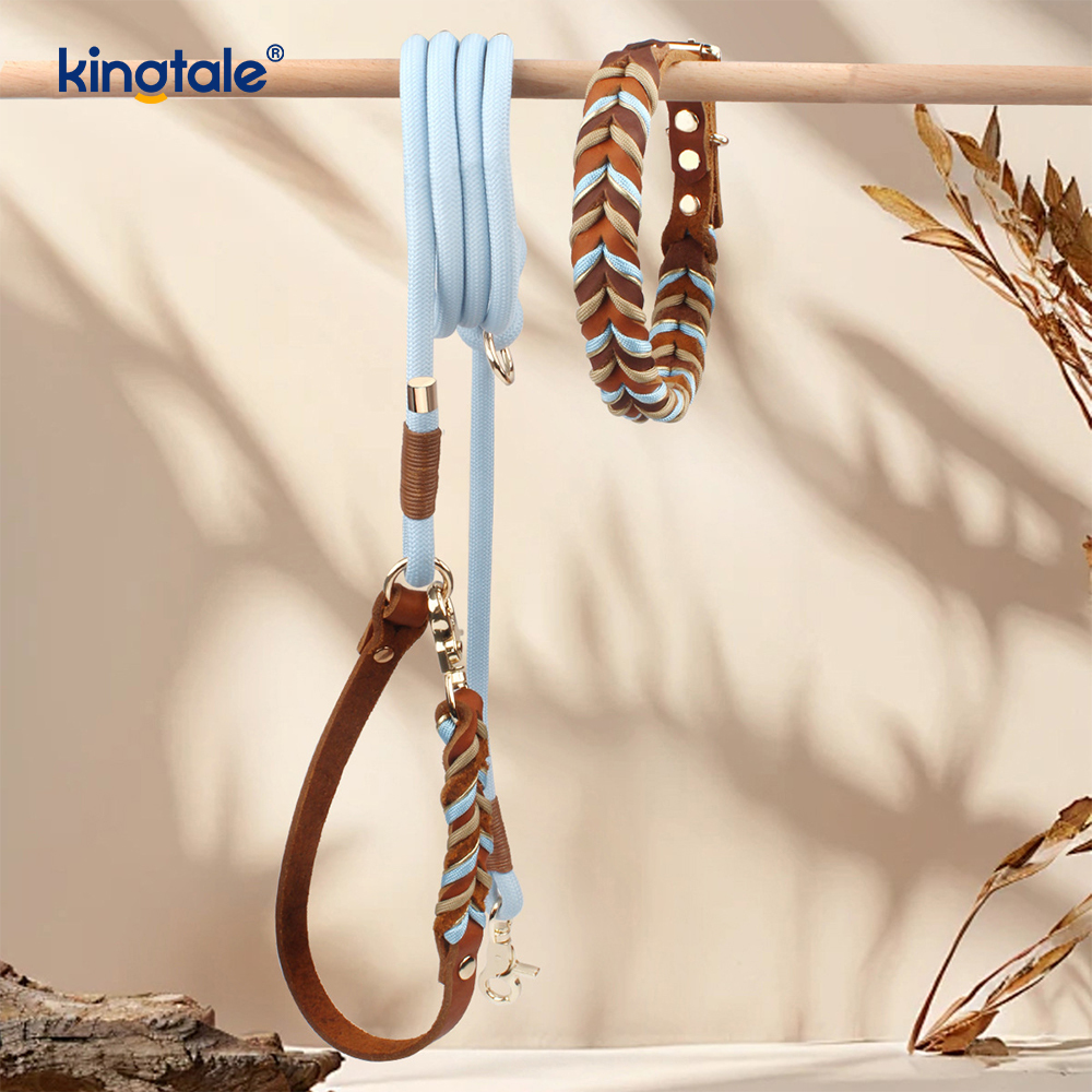 Genuine Leather Pet Collars at Leashes Dog Rope Collar at Leash Set