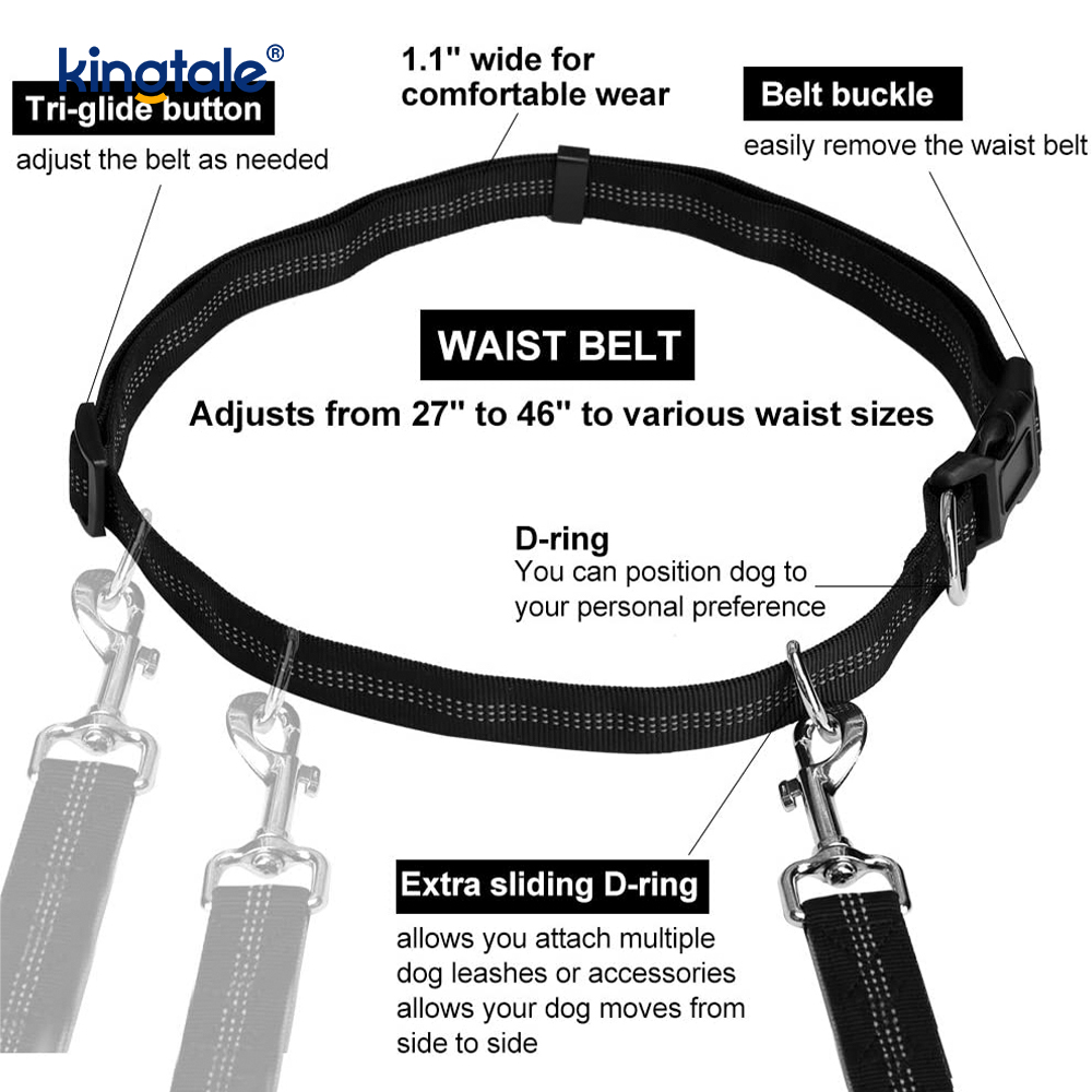 Reflective Elastic Double Running Pet Leash na May Zipper Pouch