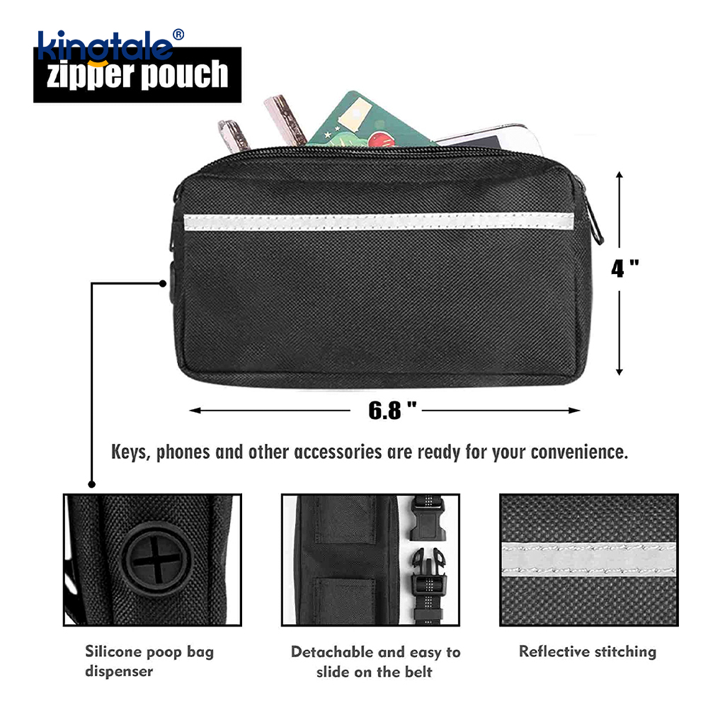 Reflective Elastic Double Running Pet Leash na May Zipper Pouch