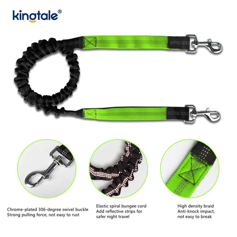 Reflective Elastic Double Running Pet Leash na May Zipper Pouch