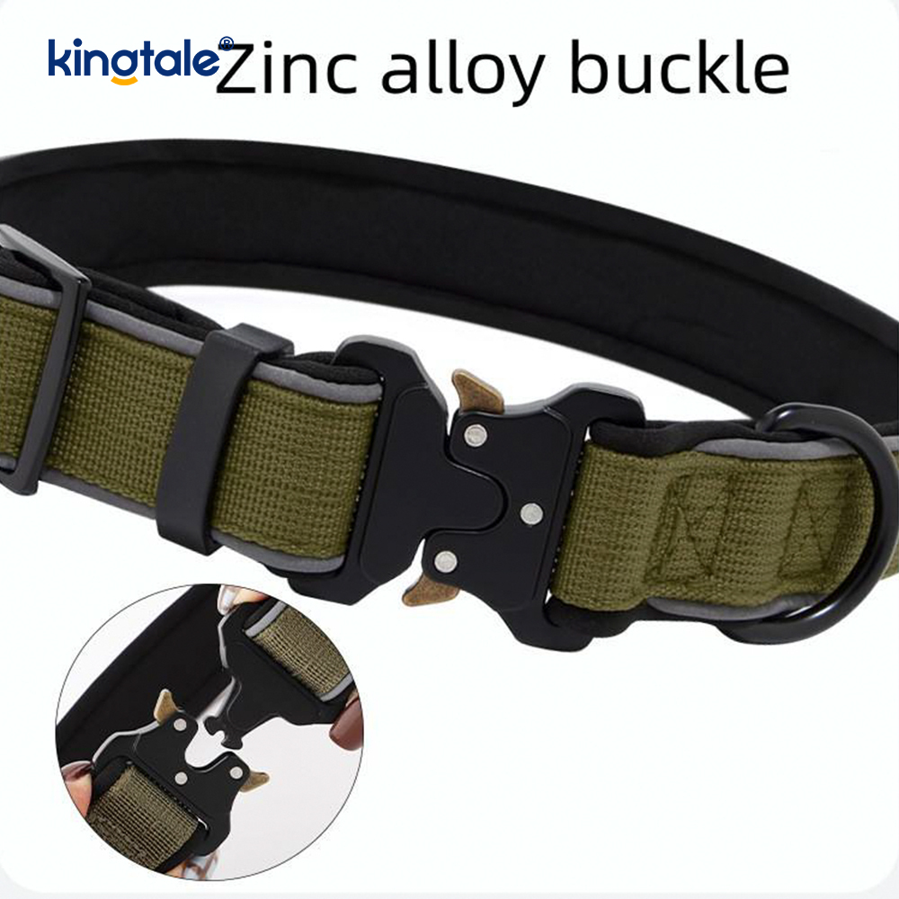 Heavy Adjustable Reflective Tactical Dog Collar Buckle Para sa M L Dogs
