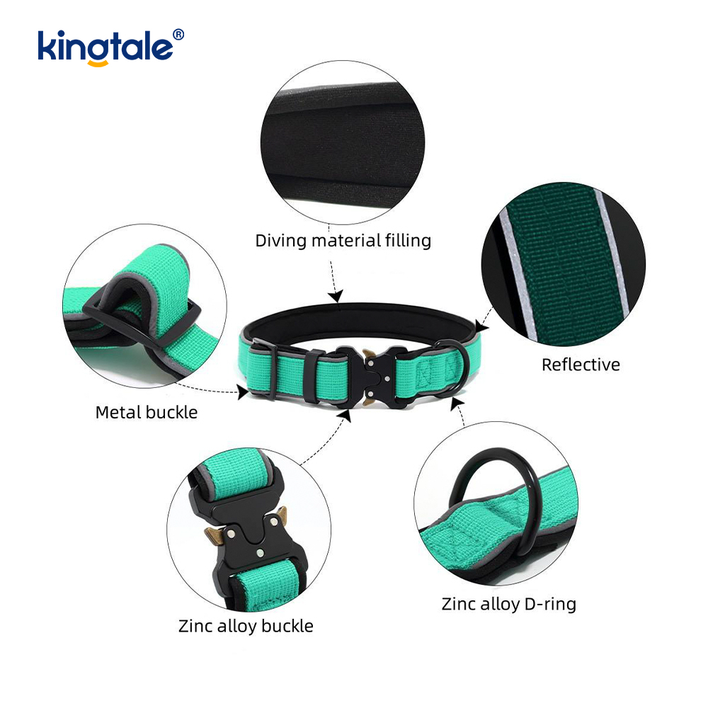 Heavy Adjustable Reflective Tactical Dog Collar Buckle Para sa M L Dogs