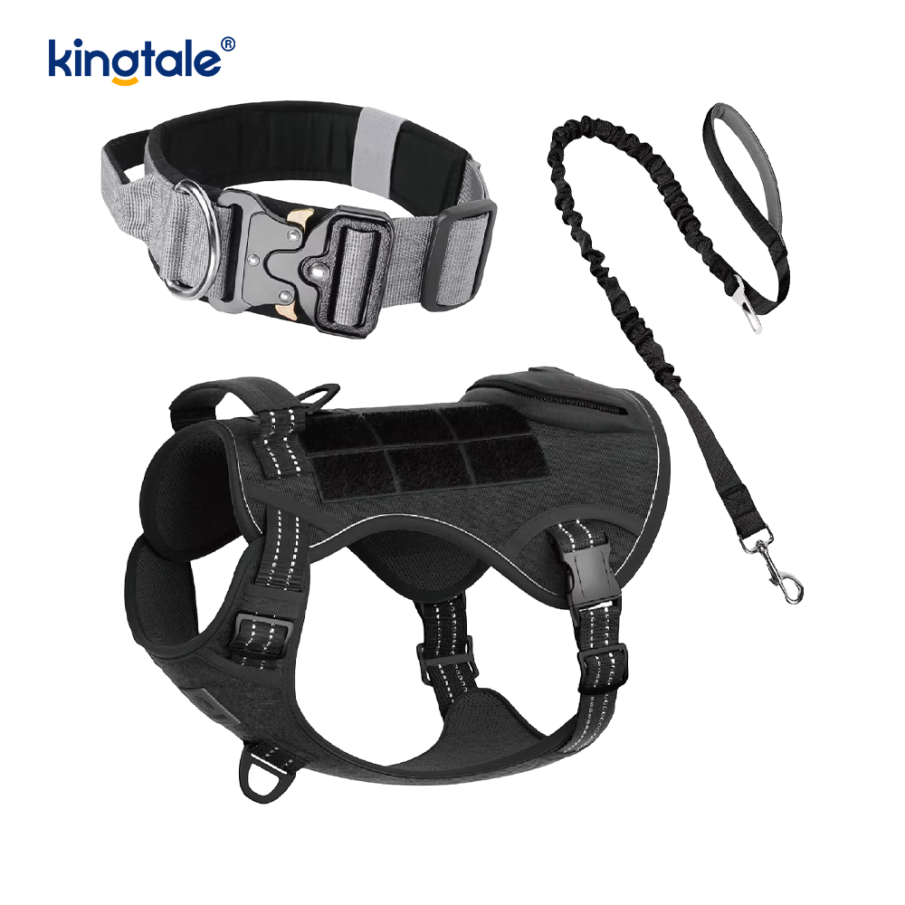 Heavy Duty Tactical Dog Collar Leash Harness Set Para sa Malaking Aso