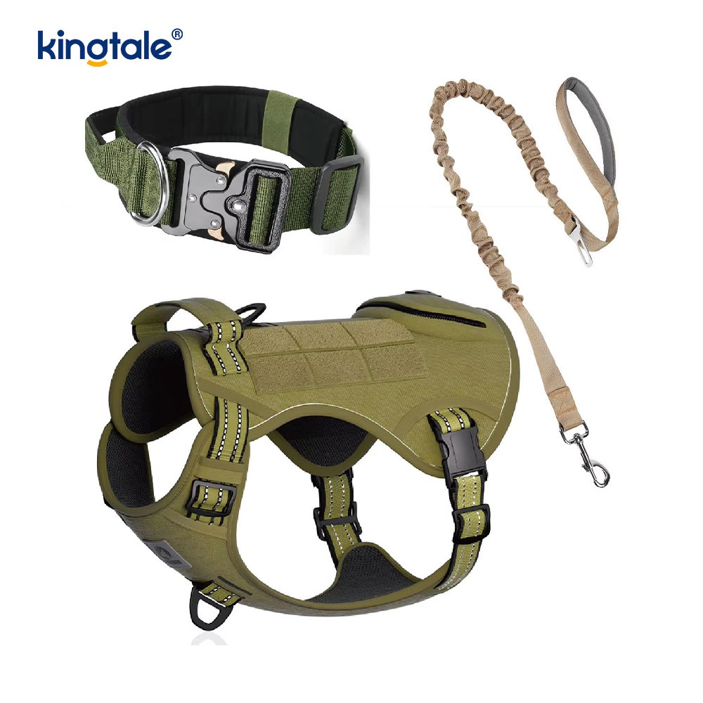 Heavy Duty Tactical Dog Collar Leash Harness Set Para sa Malaking Aso