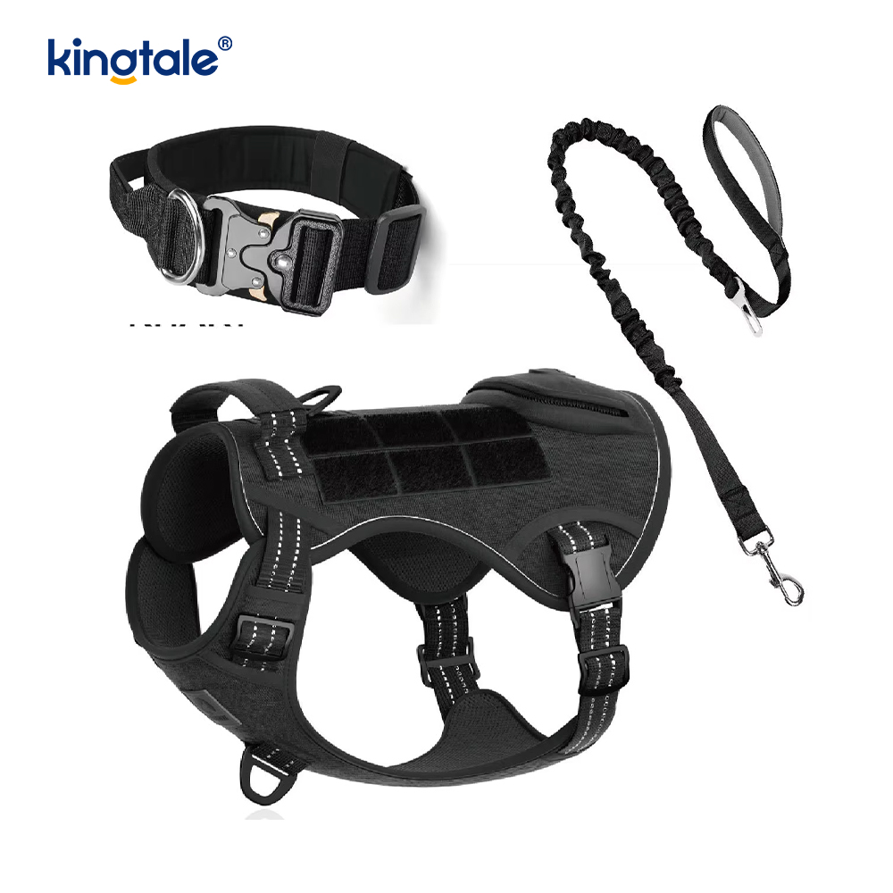 Heavy Duty Tactical Dog Collar Leash Harness Set Para sa Malaking Aso