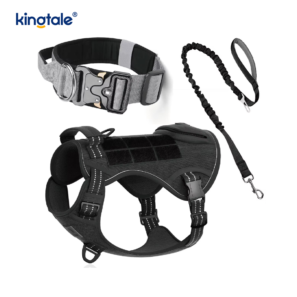 Heavy Duty Tactical Dog Collar Leash Harness Set Para sa Malaking Aso