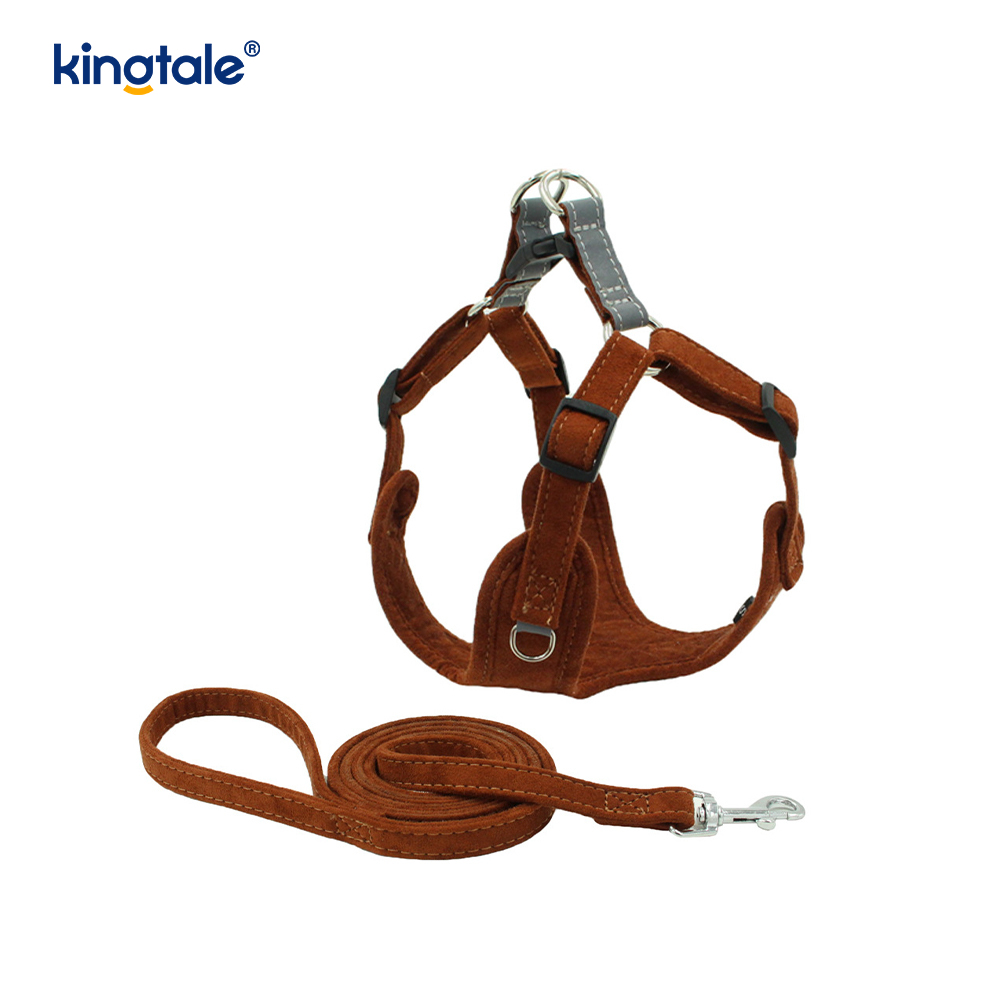 Leather Adjustable Small Pet Dog Cat Bling Rhinestone Harness at Leash Set
