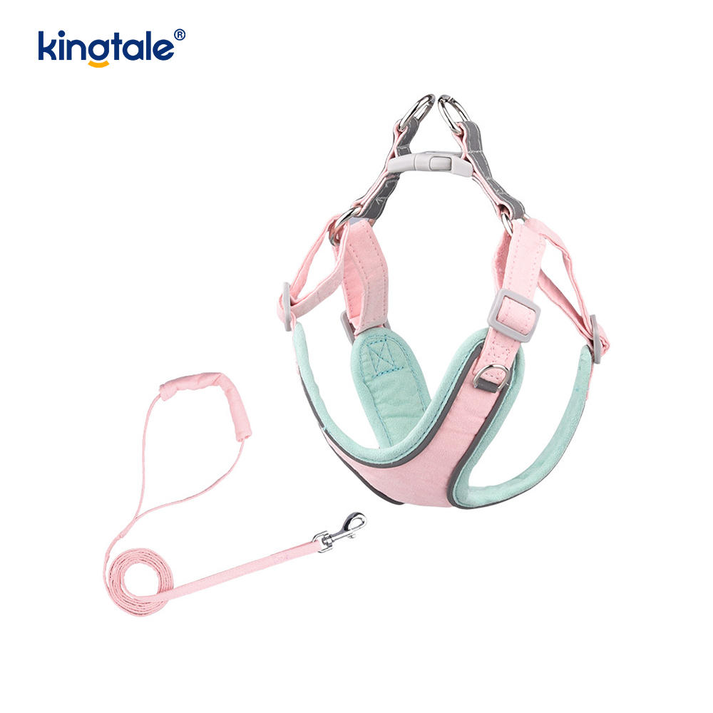 Leather Adjustable Small Pet Dog Cat Bling Rhinestone Harness at Leash Set