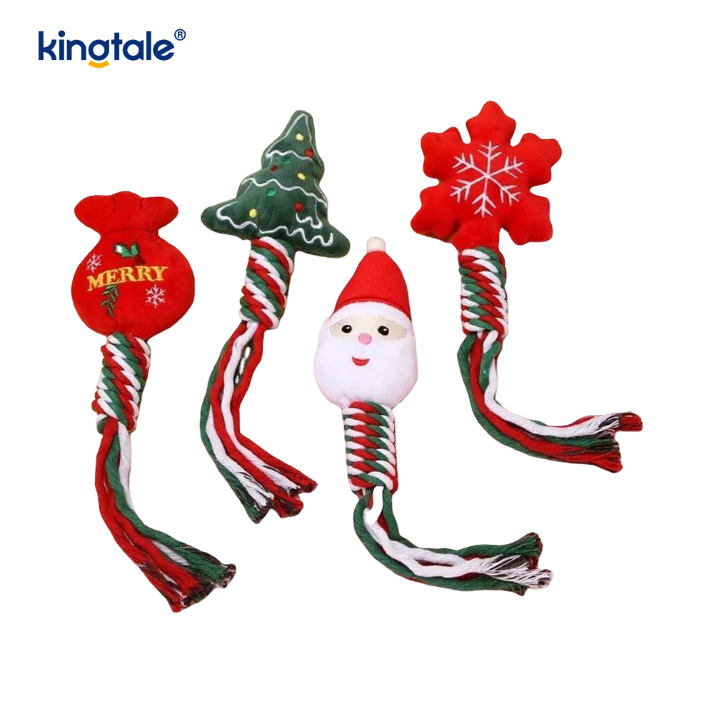 Christmas Plush Pet Toy na may Cotton Rope Teether