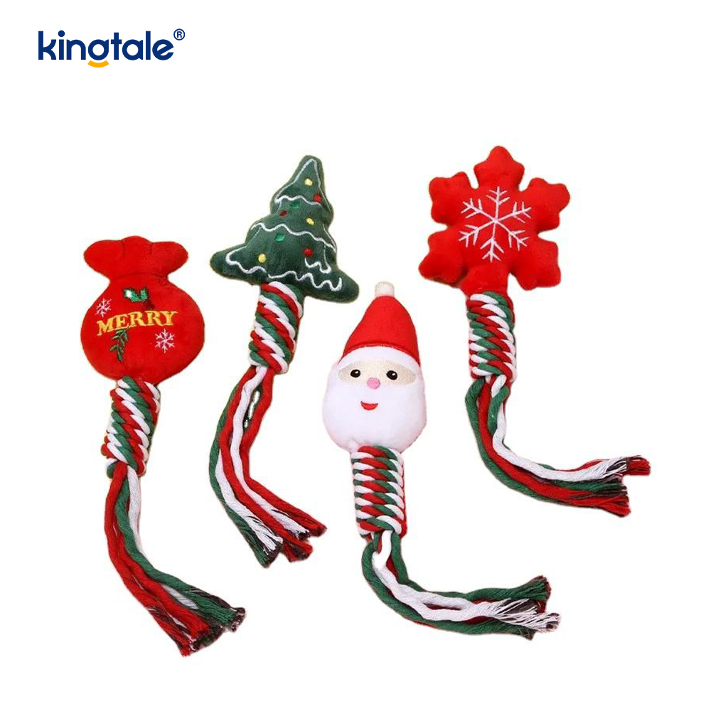 Christmas Plush Pet Toy na may Cotton Rope Teether