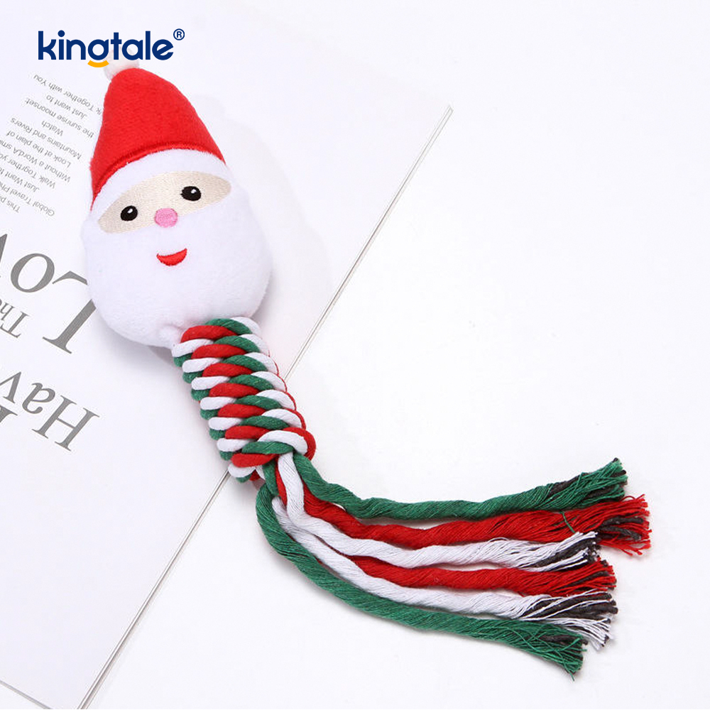 Christmas Plush Pet Toy na may Cotton Rope Teether