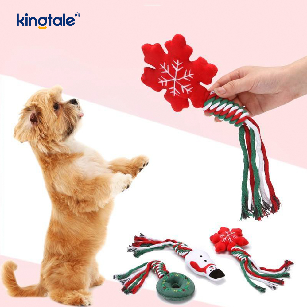 Christmas Plush Pet Toy na may Cotton Rope Teether