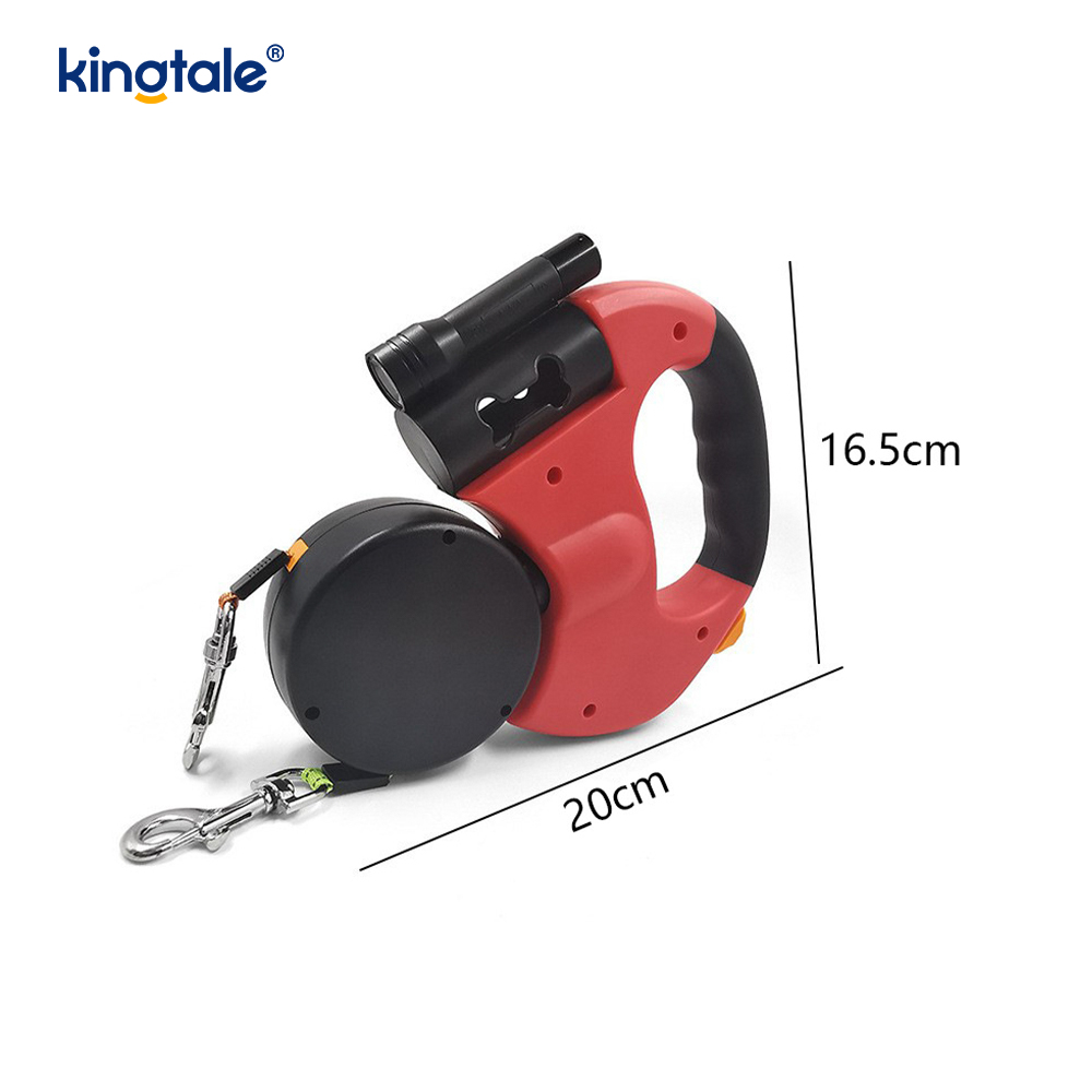 360 Degree na Retractable Double Dog Leash na may LED Light