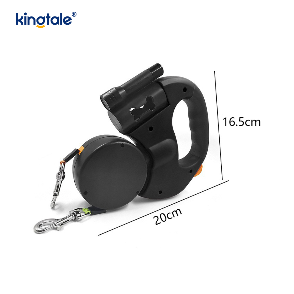 360 Degree na Retractable Double Dog Leash na may LED Light