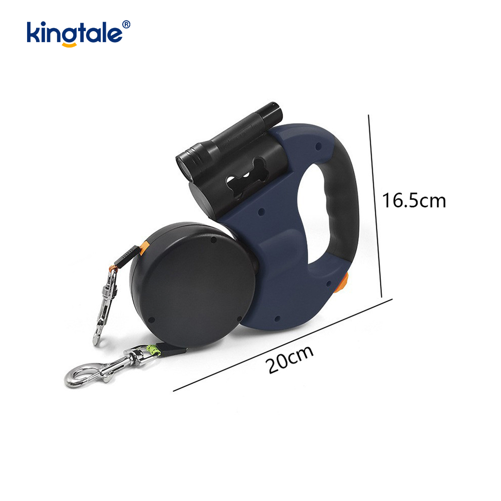 360 Degree na Retractable Double Dog Leash na may LED Light