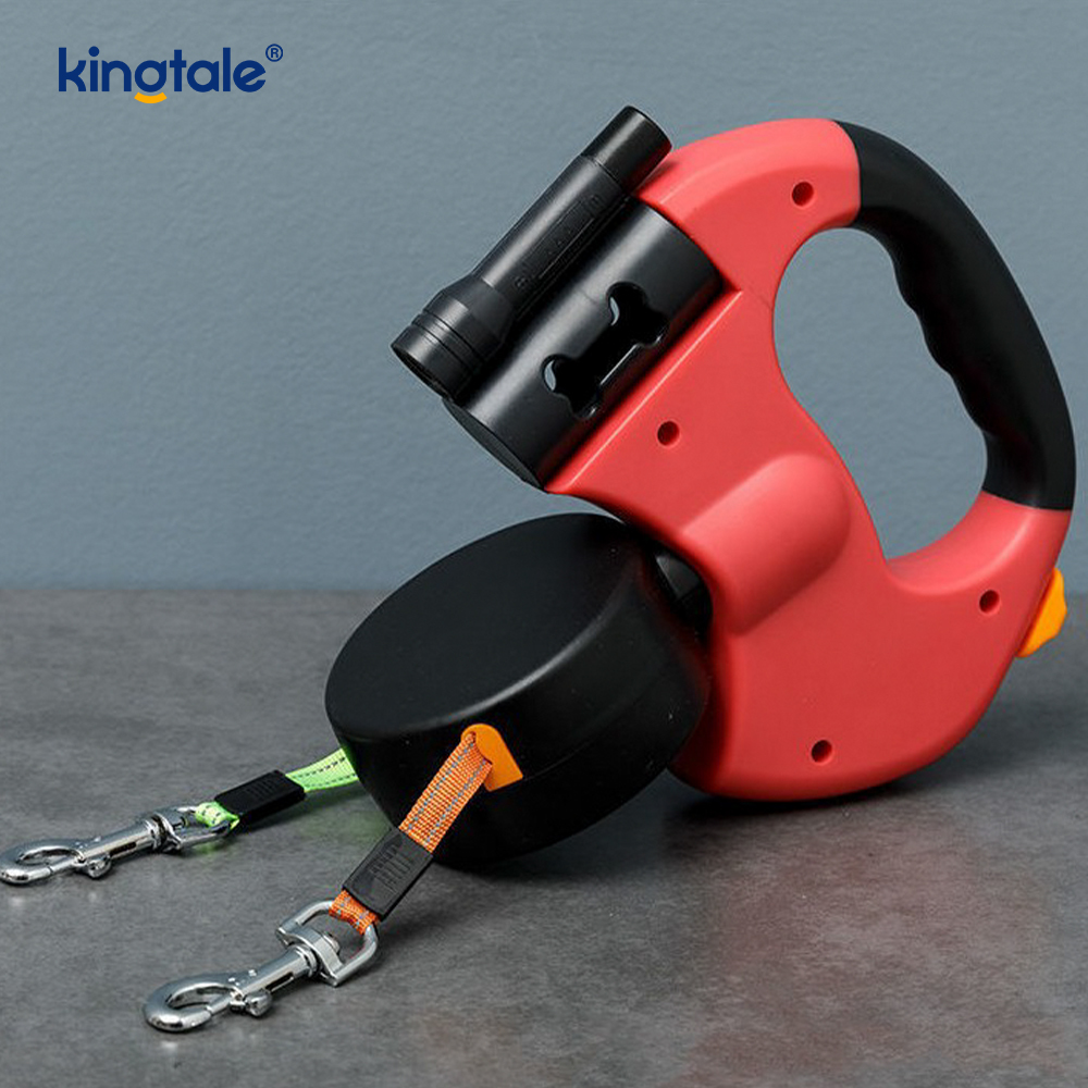 360 Degree na Retractable Double Dog Leash na may LED Light