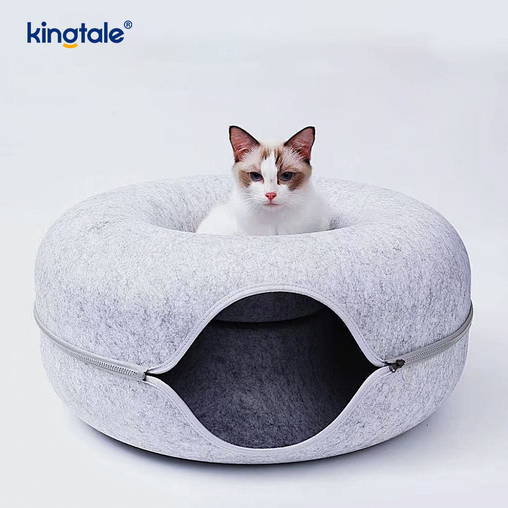 Detachable Round Felt & Washable Interior Cat Play Tunnel Cat Cave Bed